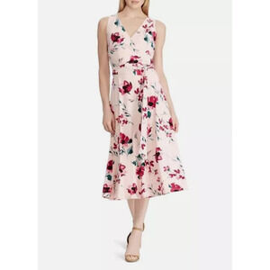 Lauren Ralph Lauren Womens Dress Sz 18 Pink Carana Floral Sleeveless Midi NWT